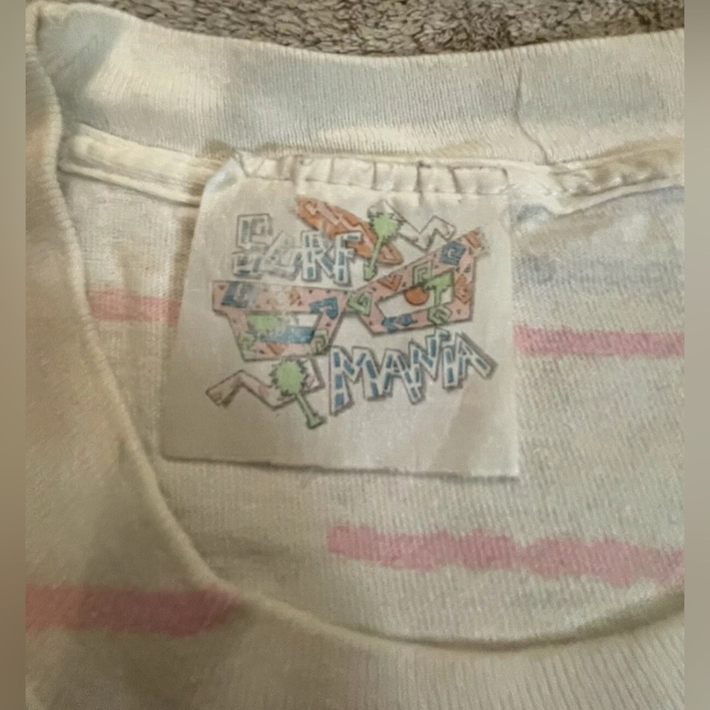 Vintage 90s Surf Mania T-Shirt XL Single Stitch Neon Surfing Palm Trees - Picture 5 of 6